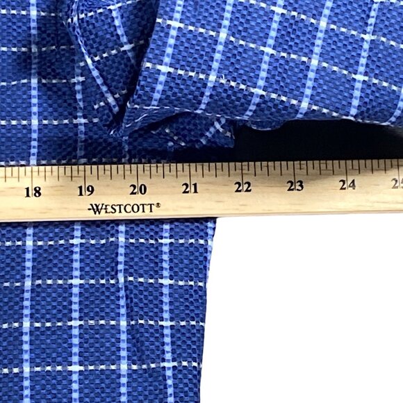 Fredrick Martin Shirt Mens M Cotton Blue Plaid Textured Embroidered Logo Pocket - Picture 16 of 16